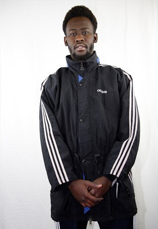 VINTAGE BLACK RETRO WINDBREAKER ADIDAS JACKET