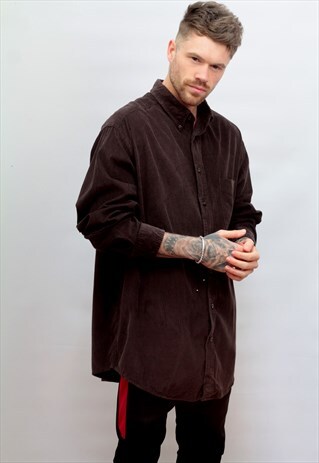 1990'S VINTAGE CORD SHIRT IN BROWN