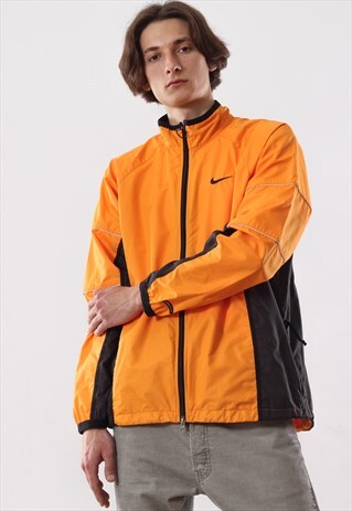 VINTAGE MEN NIKE RUNNING WINDBREAKER TRACKSUIT JACKET ORANGE