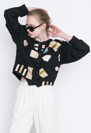 VINTAGE BLACK PATTERNED LONG SLEEVE RETRO SHIRT
