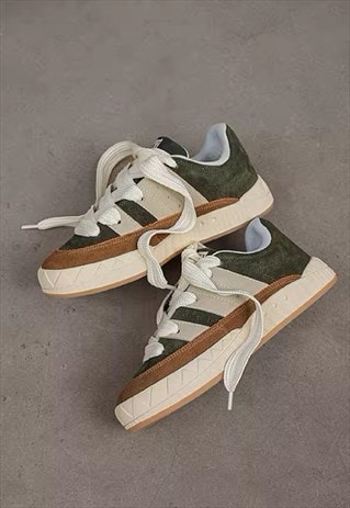 Chunky sneakers suede platform trainers retro shoes in green