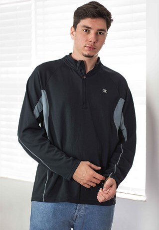 VINTAGE CHAMPION 1/4 ZIP SWEATSHIRT LOGO 90S L 10.6