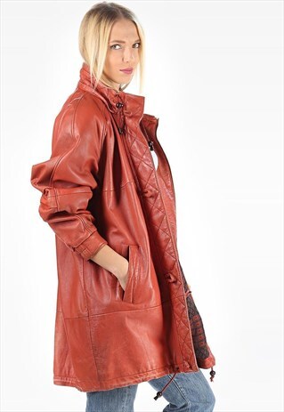 LEATHER PARKA COAT ANORAK JACKET