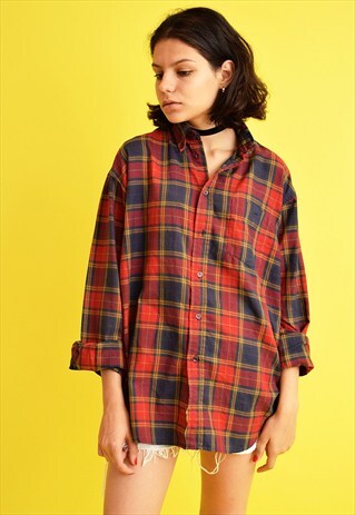 90'S RETRO CHECKED BOYFRIENDS WORKWEAR SHIRT