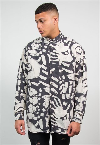 90'S VINTAGE SILK SHIRT ABSTRACT PATTERN WAVEY