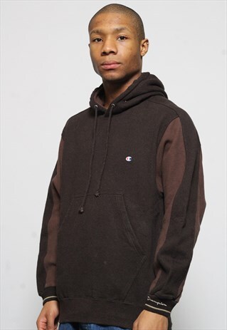 VINTAGE CHAMPION LOGO HOODIE BROWN