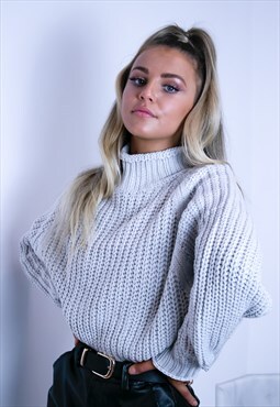 Amber High Neck Knit Jumper in Grey