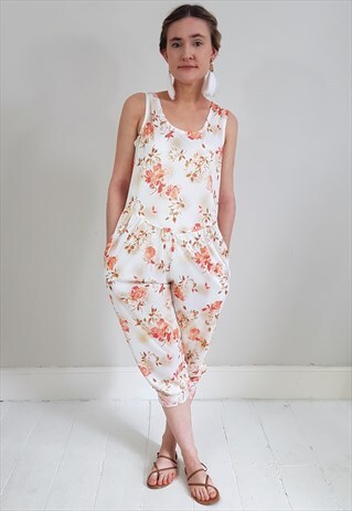 VINTAGE 80'S BURNT ORANGE AND CREAM LIGHTWEIGHT JUMPSUIT