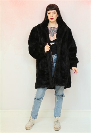 1980S VINTAGE DARKEST BROWN SOFT FAUX FUR COAT