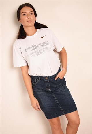 90'S RETRO DENIM REGULAR WAIST CASUAL MIDI SKIRT