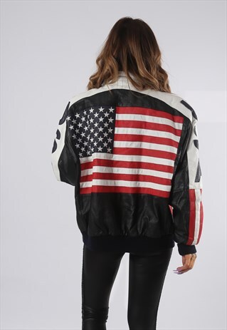 VINTAGE USA LEATHER BOMBER JACKET MICHAEL HOBAN UK 18 (9D4G)