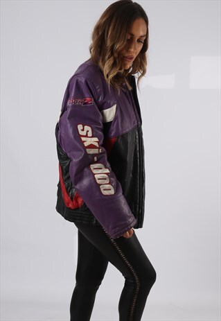 LEATHER BOMBER JACKET SKI SNOWMOBILE SPORTS UK 16 XL (CCI)