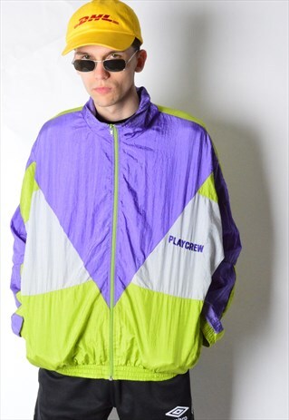 VINTAGE PURPLE COLOUR BLOCK DROP SHOULDER SHELL TRACK JACKET