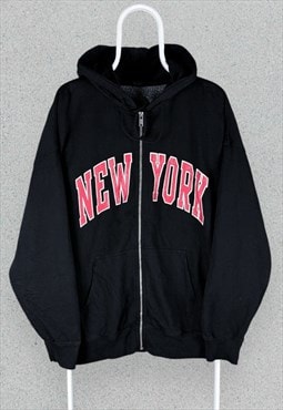 Vintage New York Black Hoodie Full Zip Up Mens XXL