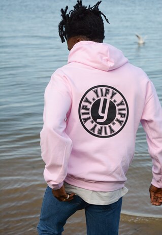 STAMP GRAPHIC PRINT HOODIE IN PINK.