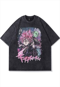 Anime print t-shirt Japanese cartoon tee skater top in black