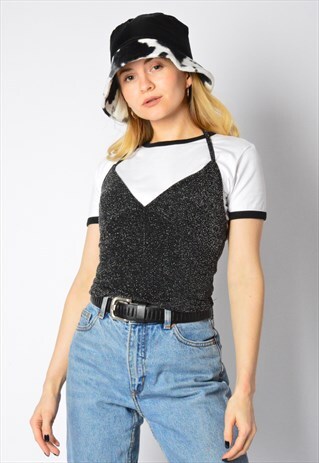 VINTAGE 90S GREY SPARKLED TOP PETITE