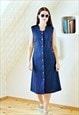 Vintage blue navy gold button pinafore dress