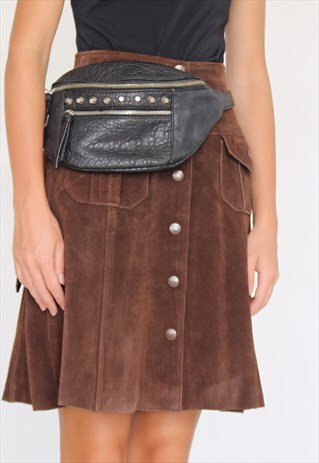 VINTAGE BLACK FAUX LEATHER WAIST BAG BUM BAG