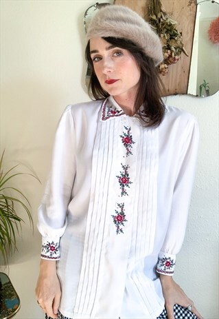 90S LONG EMBROIDERED BLOUSE