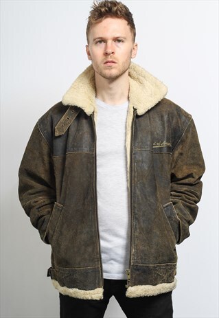 VINTAGE SUEDE AVIATOR FLEECE JACKET