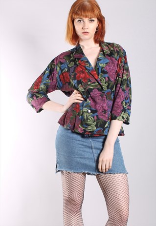 VINTAGE 80S FLORAL DOUBLE BREASTED FITTED BLOUSE