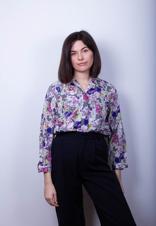 VINTAGE FLOWER PATTERNED BLOUSE SHIRT