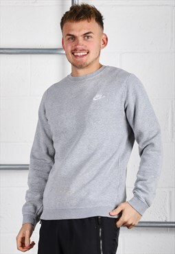 Vintage Nike Sweatshirt in Grey Pullover Swoosh Jumper Small