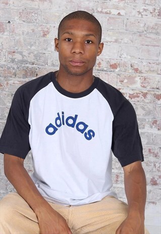 VINTAGE ADIDAS TEXT LOGO T-SHIRT WHITE BLACK