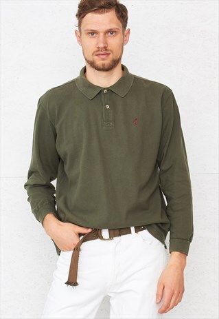 VINTAGE GREEN MARLBORO LONG SLEEVE POLO SHIRT TOP