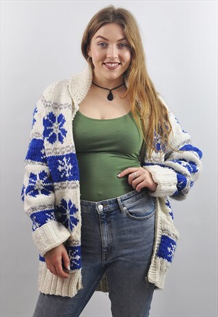 VINTAGE CHUNKY NORDIC OVERSIZE WOOL CARDIGAN/JACKET
