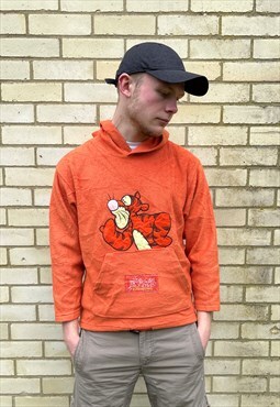 Vintage 1990s Orange Disney Tigger Fleeced Pullover Hoodie