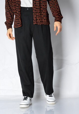 VINTAGE 90S BLACK MINIMALIST WOOL BLEND PANTS