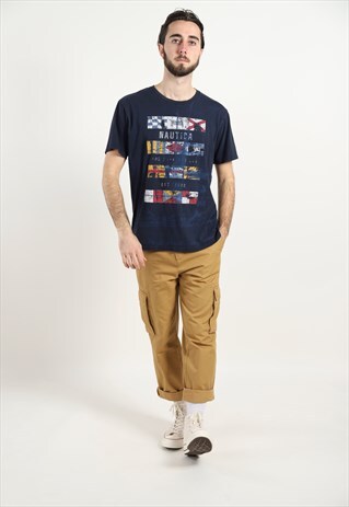 VINTAGE NAUTICA GRAPHIC PRINT T SHIRT NAVY BLUE