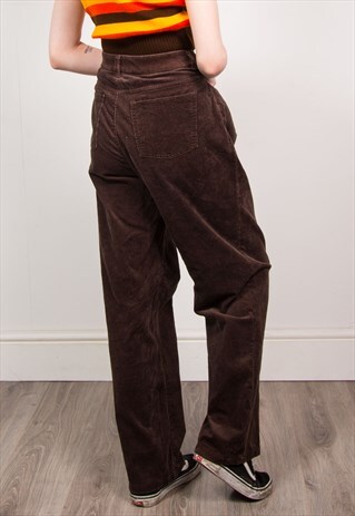 VINTAGE 90'S DARK BROWN CORD HIGH WAIST TROUSERS