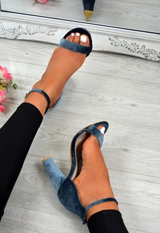 Ladies High Block heel Sandals Peep Toe Navy Shoes