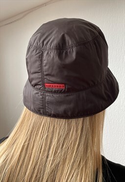 Vintage PRADA Bucket Hat Nylon Red Tab 2000's Brown