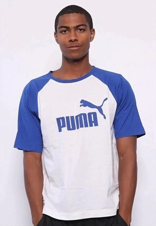VINTAGE PUMA BIG LOGO T-SHIRT WHITE AND BLUE