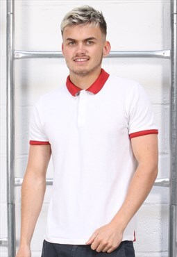 Vintage Armani Polo Shirt in White Short Sleeve Top Medium
