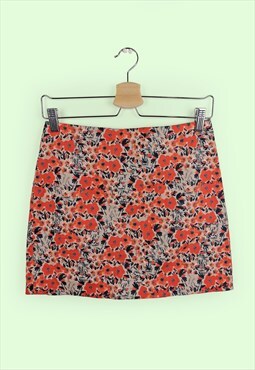 Vintage Y2K Mini Skirt Cotton Flowers Pattern Orange