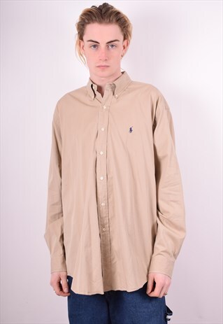 RALPH LAUREN MENS VINTAGE SHIRT LARGE BROWN 90'S