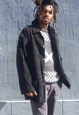 90S MINIMALIST LUXURY BLACK CORDUROY CHORE JACKET LARGE