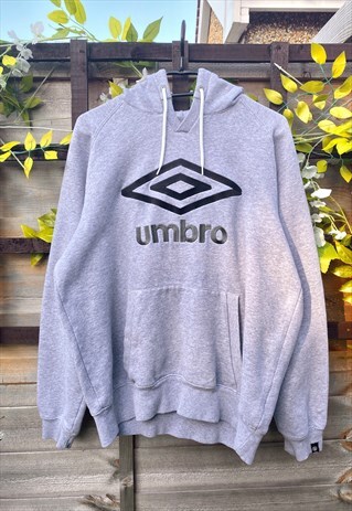 VINTAGE UMBRO 1990S GREY EMBROIDERED HOODIE SMALL