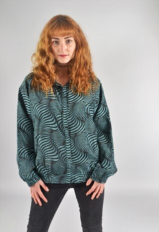 VINTAGE TURQUOISE PSYCHEDELIC PATTERNED SILKY BOMBER JACKET