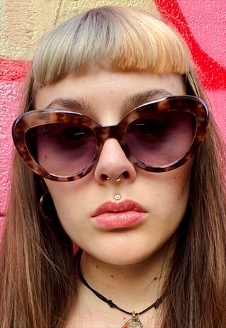 VINTAGE INSPIRED SUNGLASSES BIG CAT EYE SHAPE BROWN LEOPARD