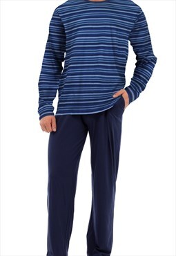 Mens Cotton Pyjamas Blue Stripe Pyjama Set PJs Sizes S-4XL