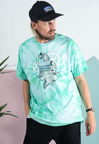VINTAGE TIE DYE IN GREEN WITH PRINT