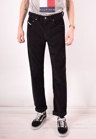 DIESEL MENS VINTAGE CORDUROY TROUSERS W30 L33 BLACK 90S