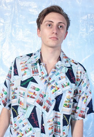 VINTAGE BLACK AND WHITE FRIDGE PATTERNED SHIRT