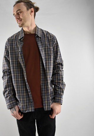 VINTAGE 90S TOMMY HILFIGER BLUE/BROWN MINI CHECK SHIRT